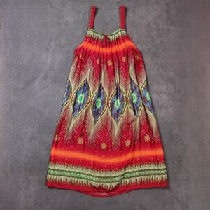 Thailand Peacock Print Dress Women Sleeveless Mini Sundress Beach Cover Up Rayon